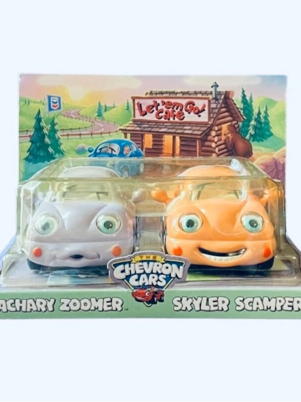 VTG 1999 two-pack of The Chevron Cars featuring Zachary Zoomer and Skyler Scampe